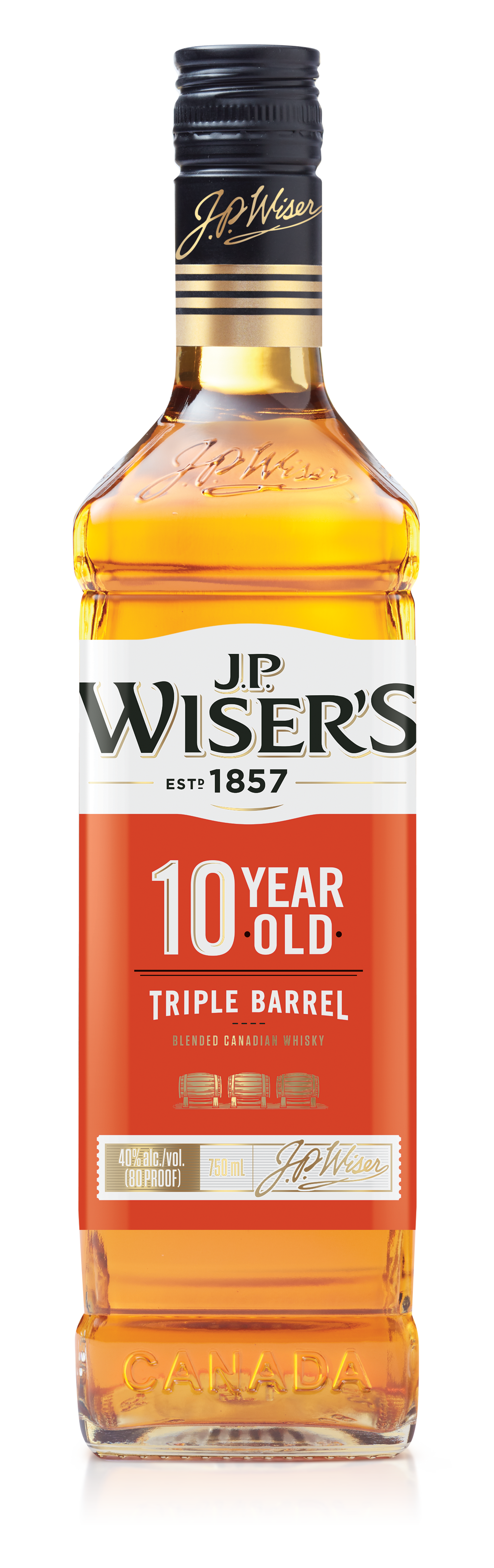 WISER'S 10 YEAR OLD TRIPLE BARREL CANADIAN WHISKY 750ML