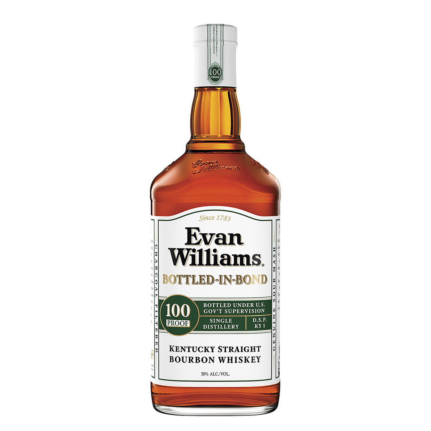 EVAN WILLIAMS STRAIGHT BOURBON WHITE LABEL BOTTLED IN BOND 100 1.75L