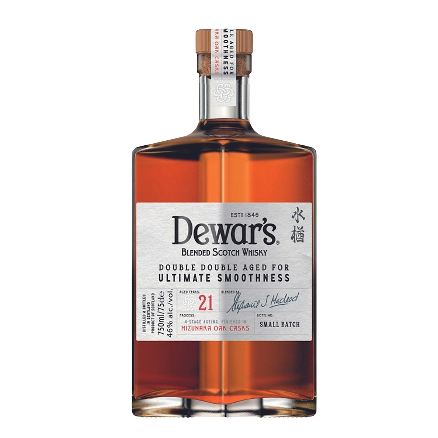 DEWAR'S BLENDED SCOTCH DOUBLE DOUBLE AGED MIZUNARA OAK 21 YR 92 750ML