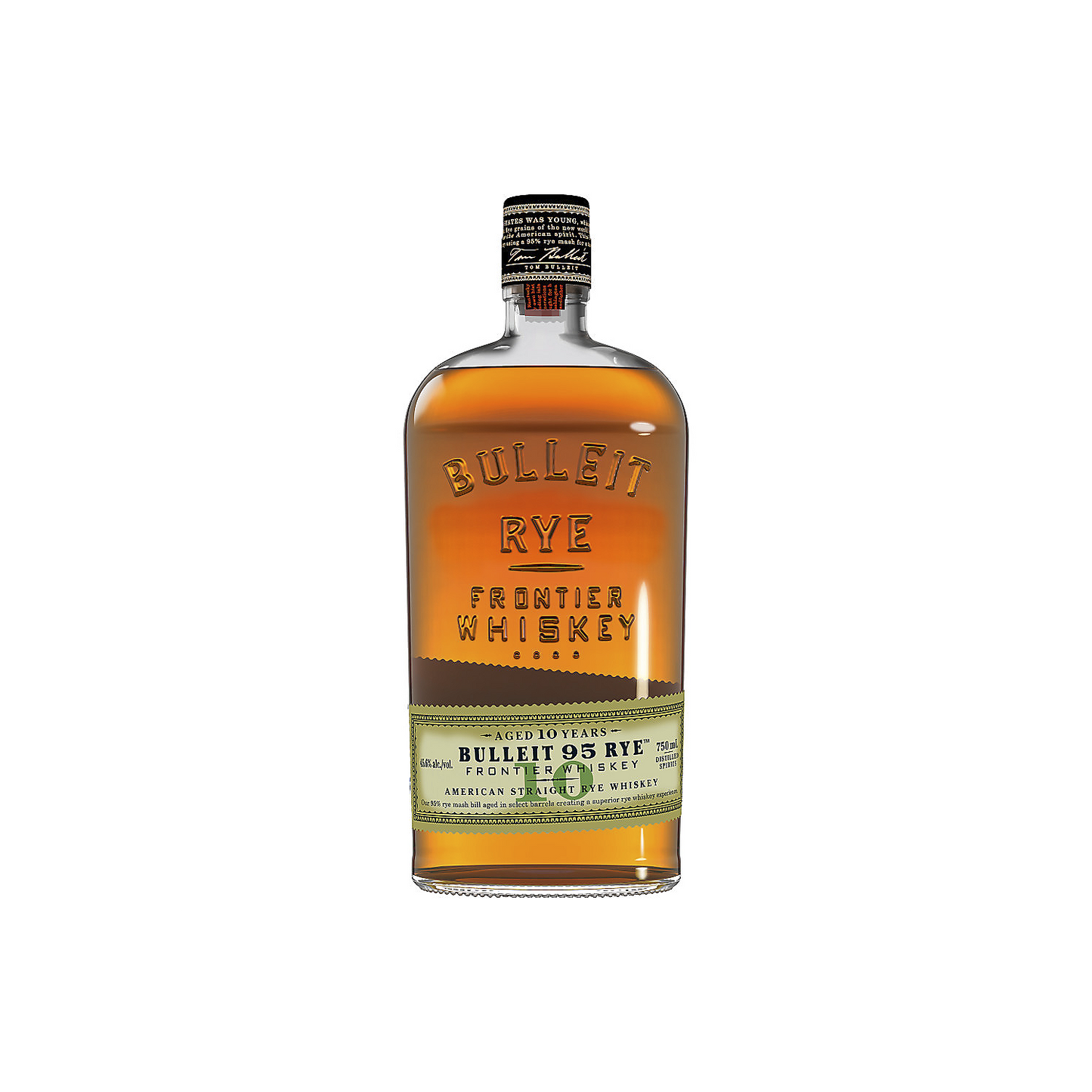 BULLEIT STRAIGHT RYE WHISKEY 95 FRONTIER WHISKEY 10 YR 90 750ML