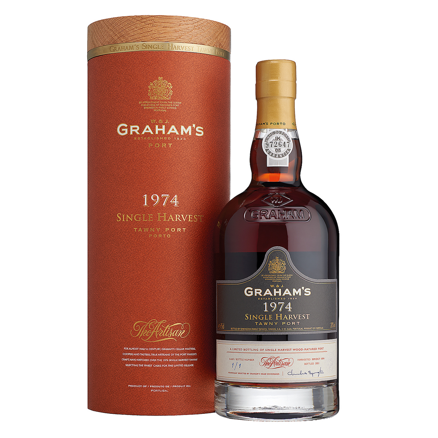 GRAHAM'S PORTO TAWNY SINGLE HARVEST LIMITED BOTTLING 1974 WOOD BOX 750ML