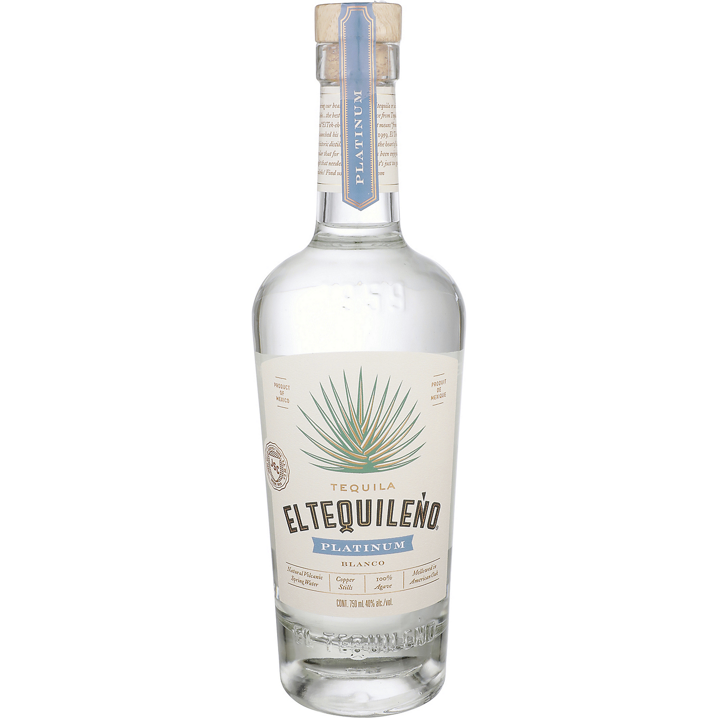 EL TEQUILENO TEQUILA PLATINO BLANCO 80 750ML