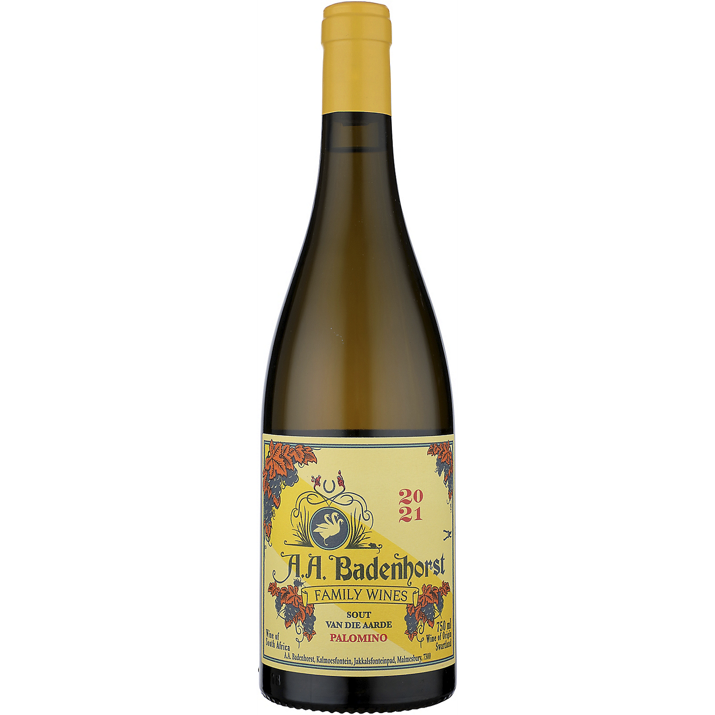 A.A. BADENHORST FAMILY WINES PALOMINO SOUT VAN DIE AARDE SWARTLAND 2021 750ML