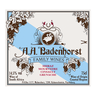 A.A. BADENHORST FAMILY WINES SHIRAZ/MOURVEDRE/CINSAULT/GRENACHE COASTAL REGION 2020 750ML